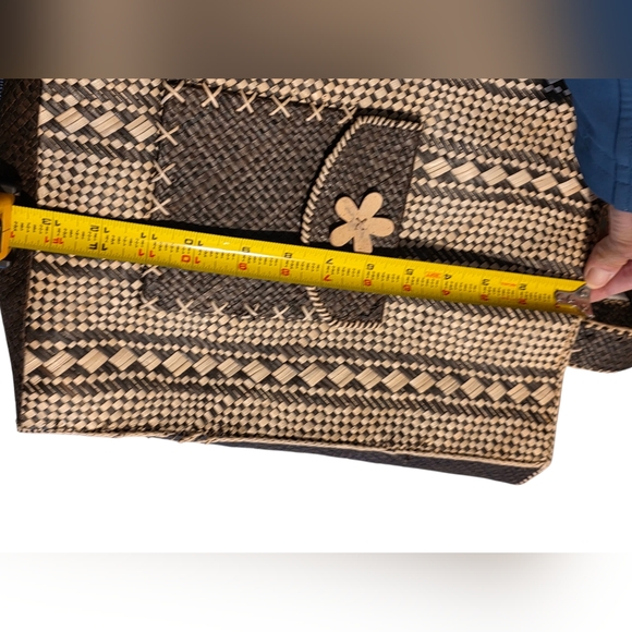 Morgan & Clyde Handmade In Java Woven Tote Bag With Flower Detail 13h"x11w"x6" - Picture 6 of 10